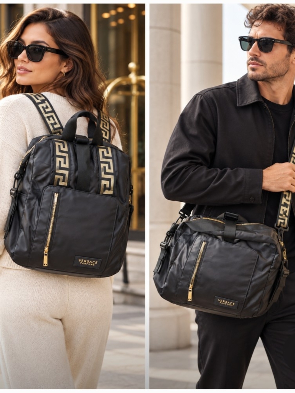 Versace Parfums Blue Drawstring Travel Bag Unisex